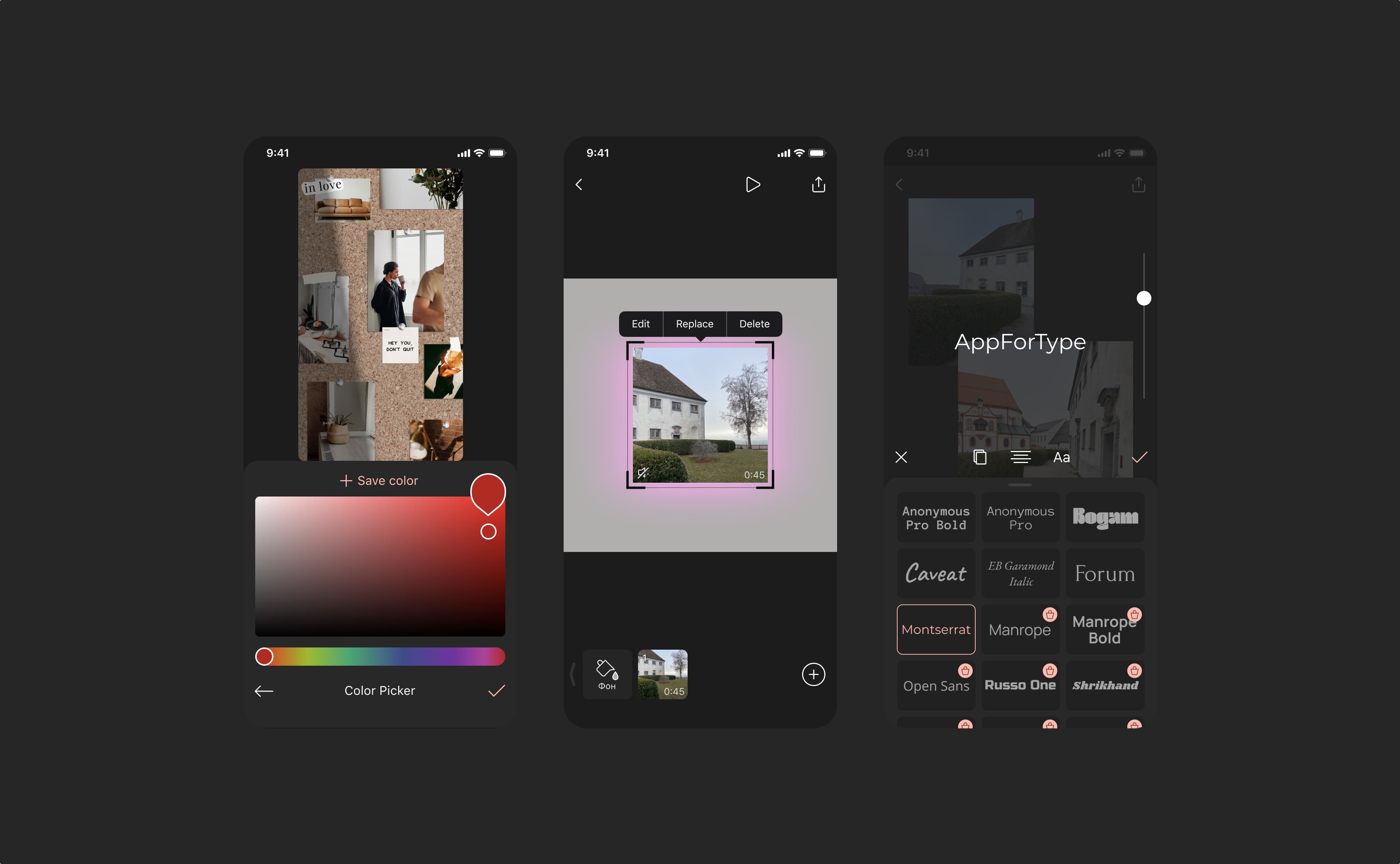 AppForType color picker, editor and fonts