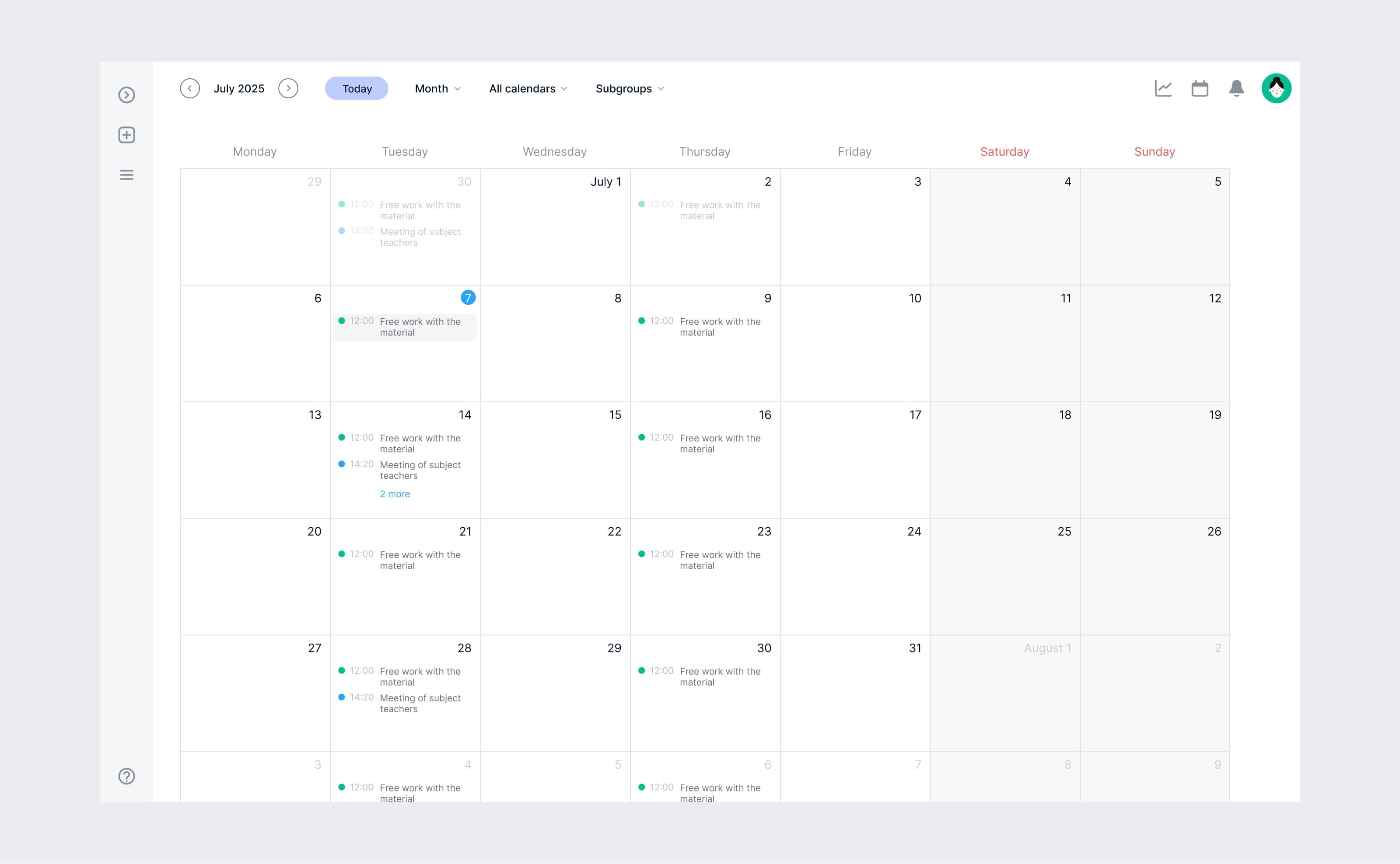 Montessori Platform monthly calendar and events